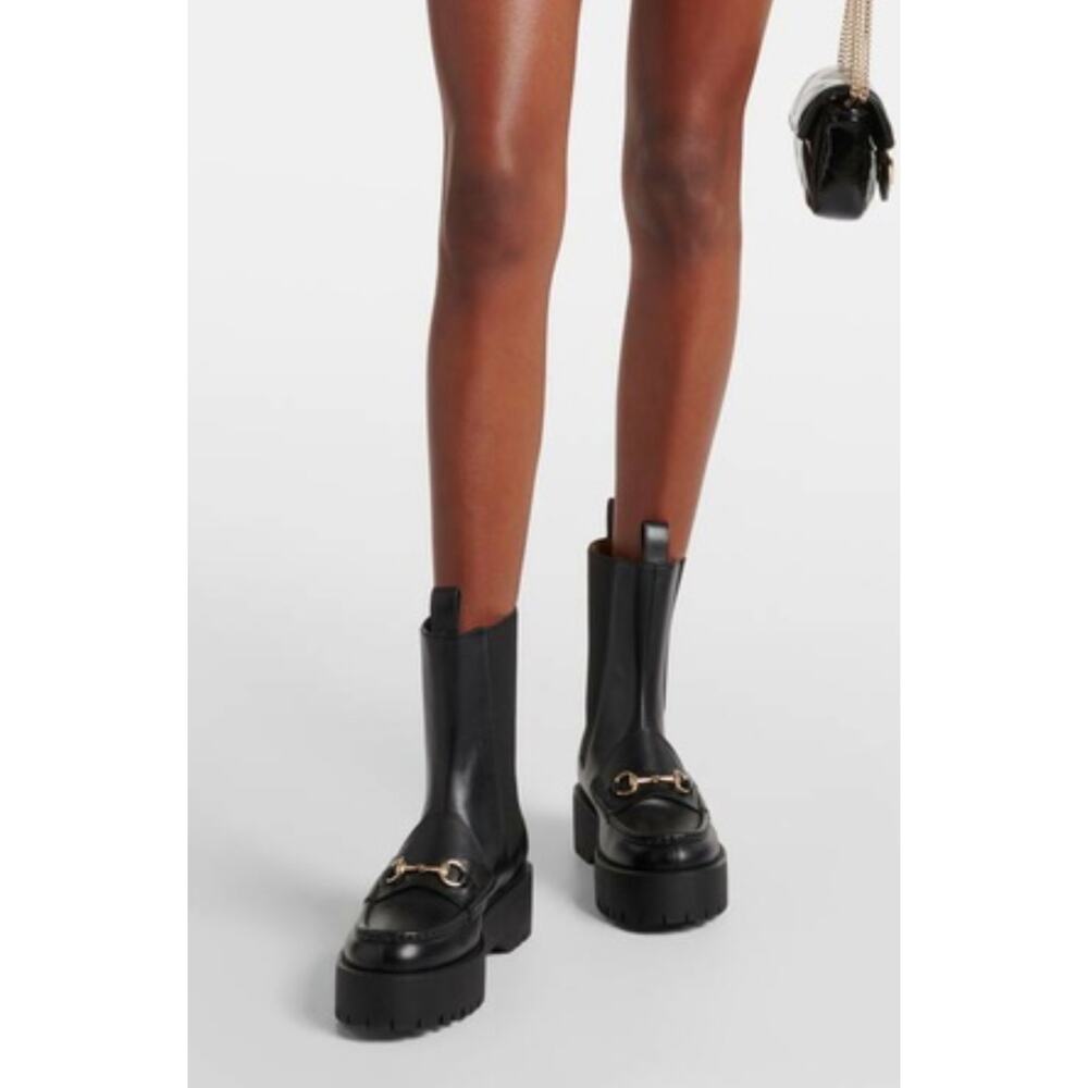Gucci Horsebit Chelsea Black Leather Platform Boot 39 Classic - Picture 9 of 9